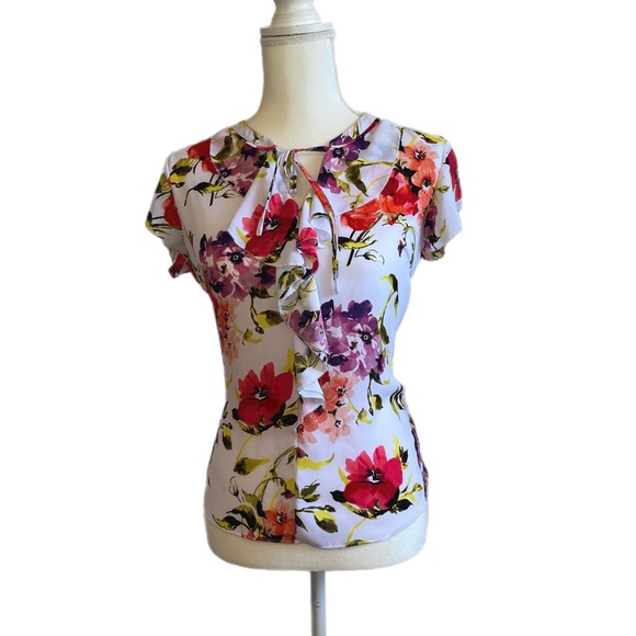 Liz Claiborne Career Floral Tie Front Top - Picture 1 of 6